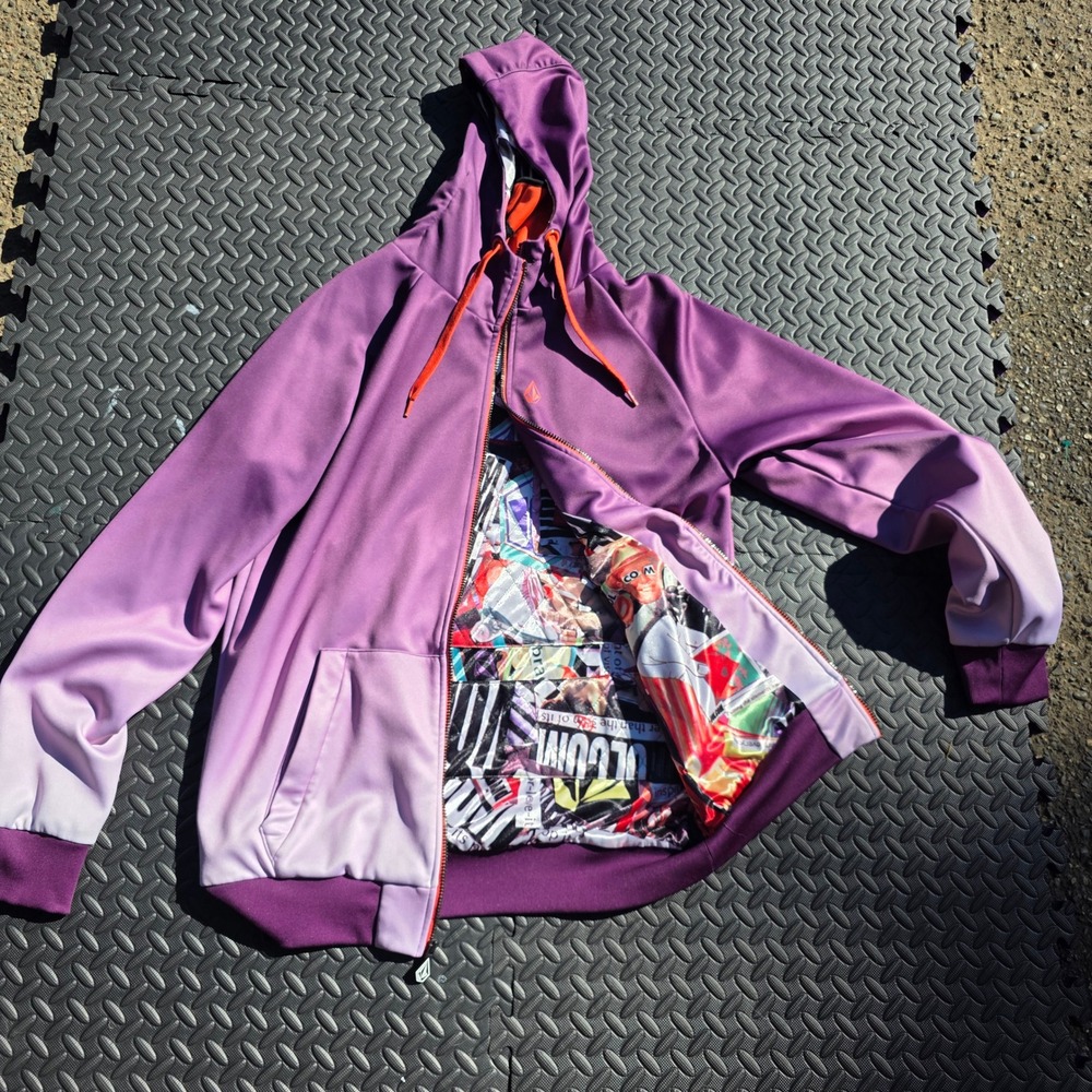Volcom Reversible Streetwear Purple Ombre Graphic WearArt Zip Up Hoodie M XL Y2k